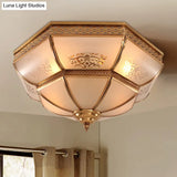 Colonial Brass Curved Glass Flush Light Fixture For Living Room 16.5’/18’ W