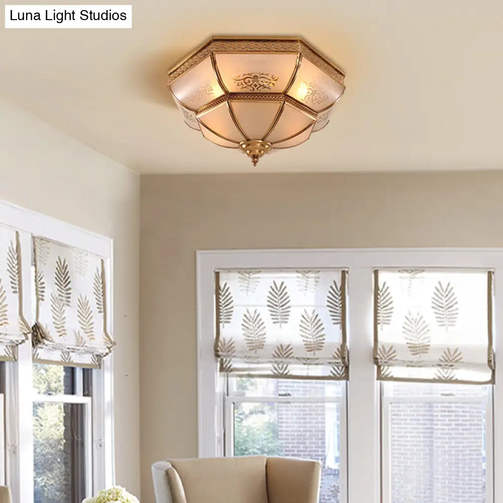 Colonial Brass Curved Glass Flush Light Fixture For Living Room 16.5’/18’ W