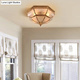 Colonial Brass Curved Glass Flush Light Fixture For Living Room 16.5’/18’ W