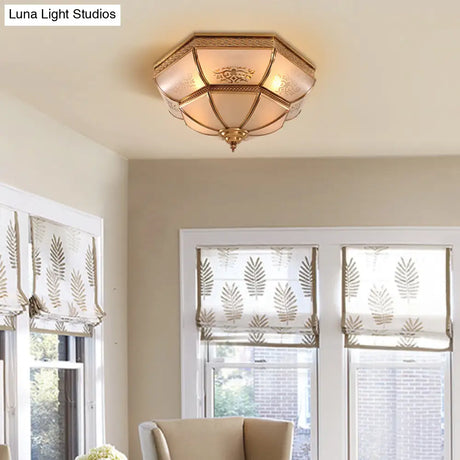 Colonial Brass Curved Glass Flush Light Fixture For Living Room 16.5’/18’ W