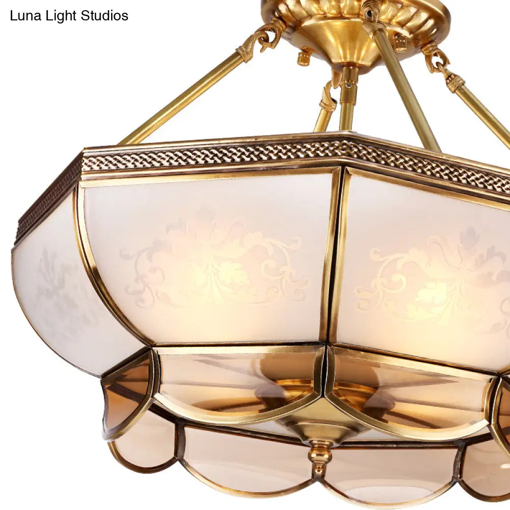 Colonial Brass Satin Opal Glass Semi Flush Mount Ceiling Light Fixture 3/4 Bulbs 14’/18’ Dia -
