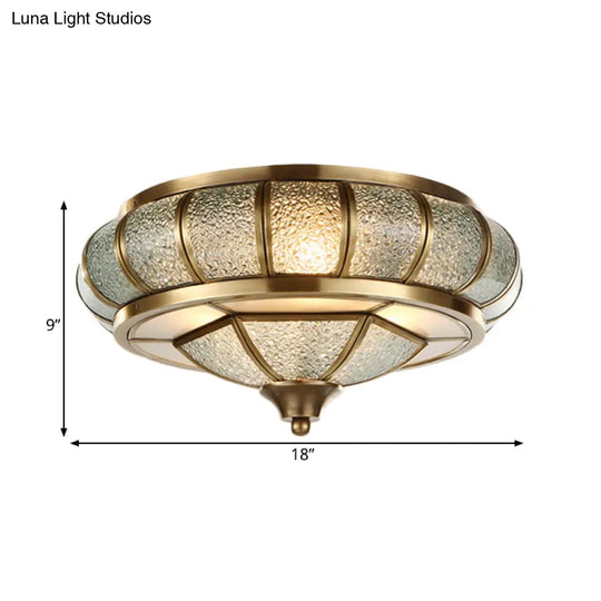 Colonial Bubble Glass Flush Mount Ceiling Light With Elliptical Design - Brass Finish 3/4 Bulbs