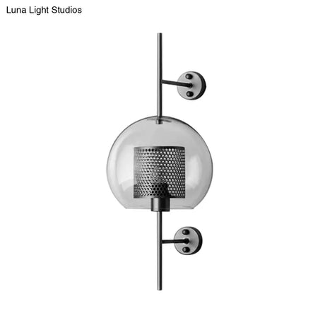 Colonial Clear Glass Bedroom Sconce Light With Wire Mesh And Cylinder Bronze/Silver Gray Finish -