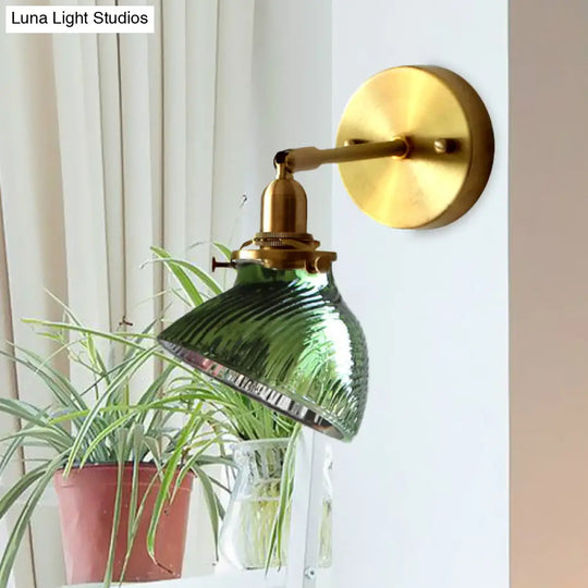 Colonial Curved Glass Wall Sconce With Prism Clear/Green Light Fixture