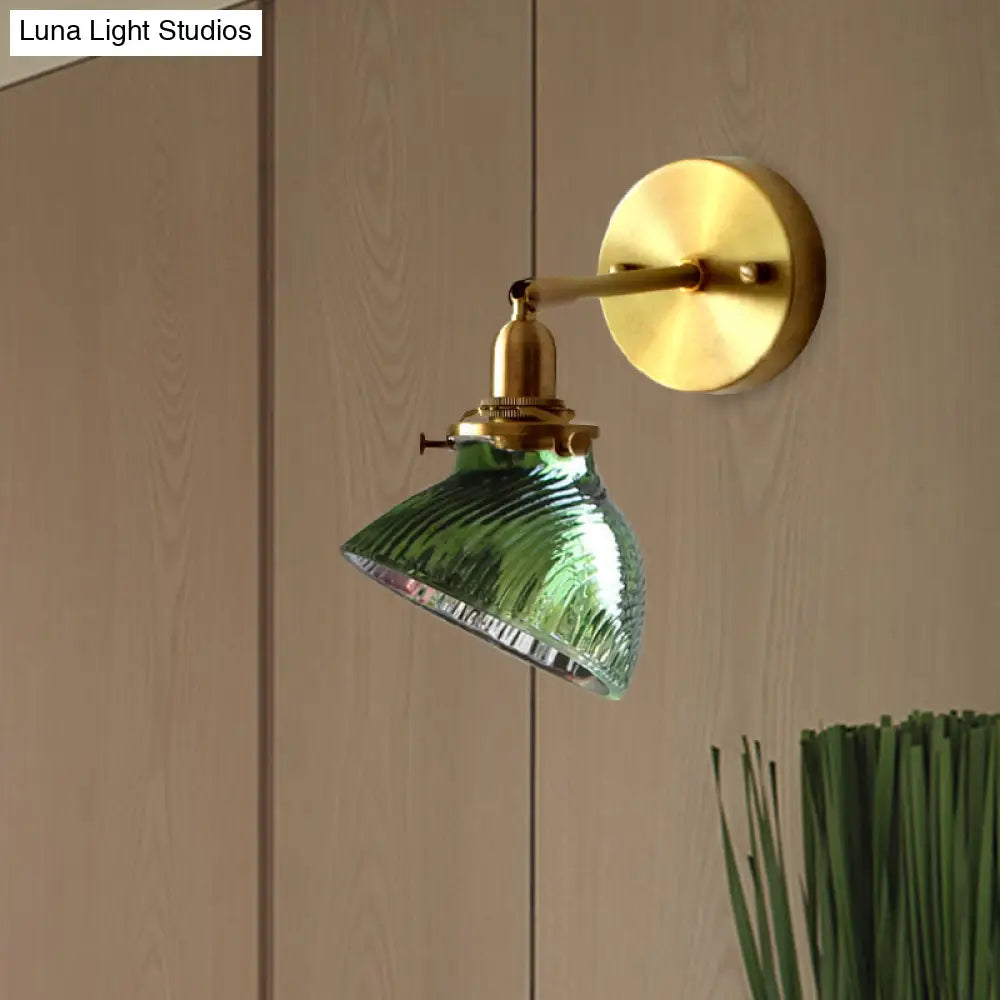 Colonial Curved Glass Wall Sconce With Prism Clear/Green Light Fixture