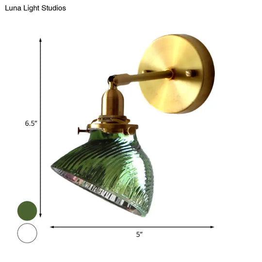 Colonial Curved Glass Wall Sconce With Prism Clear/Green Light Fixture