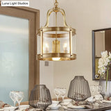 Colonial Drum Chandelier Pendant Light - Clear Glass Suspension Lamp For Living Room (14.5/18 W)