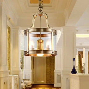 Colonial Drum Chandelier Pendant Light - Clear Glass Suspension Lamp For Living Room (14.5/18 W)
