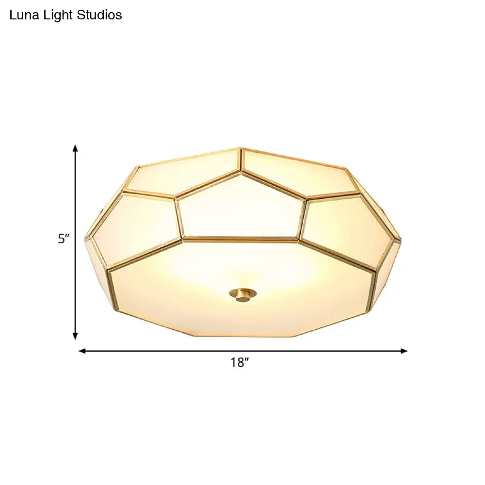 Colonial Flush Mount Lamp: White Sandblasted Glass Octagon Ceiling Fixture 3/4 Heads 14’/18’ W