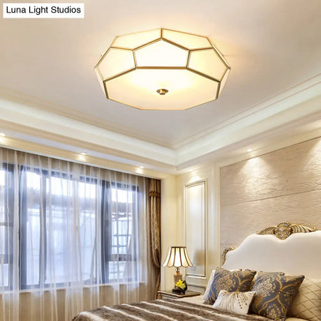 Colonial Flush Mount Lamp: White Sandblasted Glass Octagon Ceiling Fixture 3/4 Heads 14’/18’ W