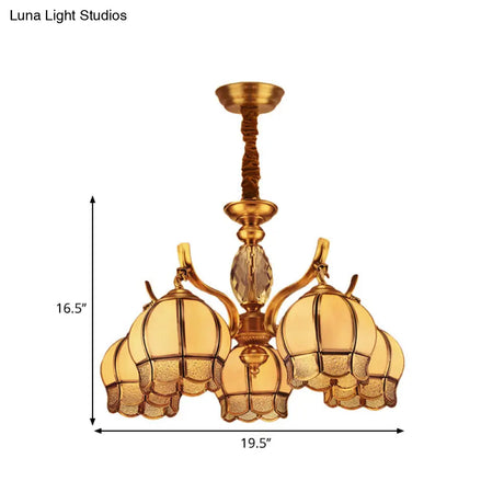 Colonial Frosted Glass 5-Light Gold Ceiling Chandelier - Bud Bedroom Pendant Light