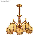 Colonial Frosted Glass 5-Light Gold Ceiling Chandelier - Bud Bedroom Pendant Light