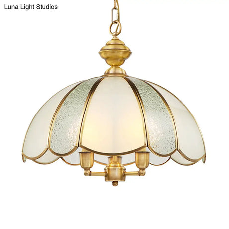 Colonial Frosted Glass Chandelier - 3 Bulb Brass Ceiling Fixture