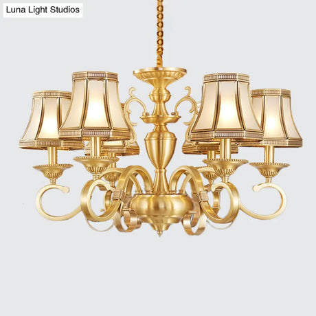 Colonial Frosted Glass Chandelier Lamp With Brass Accents Available In 6 8 Or 12 Lights