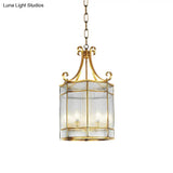 Colonial Gold Clear Prismatic Glass Chandelier - 22/23 H Cylinder Pendant Lamp 4 Bulbs Ideal For