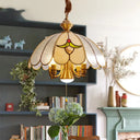 Colonial Gold Frosted Glass Chandelier - 5 Bulbs Scallop Pendant Lamp For Study Room
