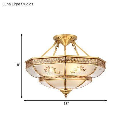 Colonial Ivory Glass Ceiling Light With Brass Mount For Living Room