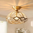 Colonial Living Room Flush Mount Light With Clear Glass Shade In Gold