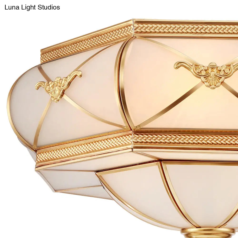 Colonial Opal Glass Flush Light Fixture With 6 Brass Heads For Living Room Ceiling Mount 16-21.5’