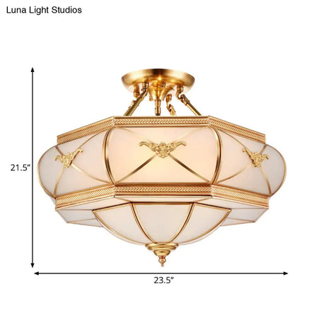 Colonial Opal Glass Flush Light Fixture With 6 Brass Heads For Living Room Ceiling Mount 16-21.5’