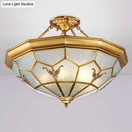 Colonial Seeded Glass Semi-Flush Mount Ceiling Light Fixture - Brass 4/6 Bulbs 19.5’/25.5’ W