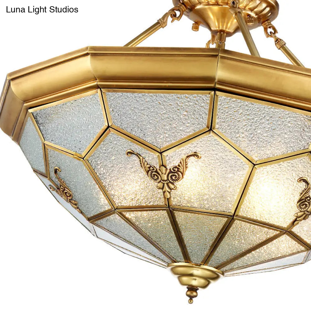Colonial Seeded Glass Semi-Flush Mount Ceiling Light Fixture - Brass 4/6 Bulbs 19.5’/25.5’ W