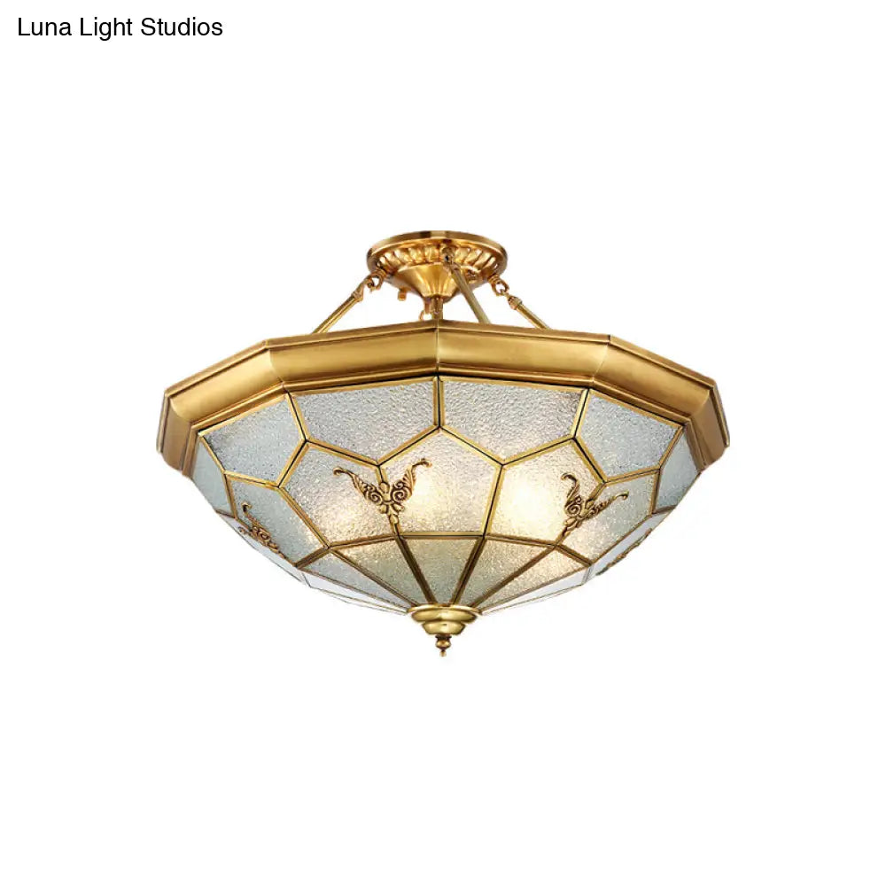 Colonial Seeded Glass Semi-Flush Mount Ceiling Light Fixture - Brass 4/6 Bulbs 19.5’/25.5’ W