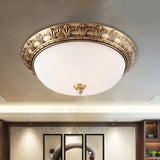 Colonial Style Brass Finish Flush Mount Ceiling Light 2/3/4 Heads White Frosted Glass