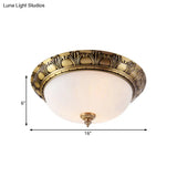 Colonial Style Brass Finish Flush Mount Ceiling Light 2/3/4 Heads White Frosted Glass