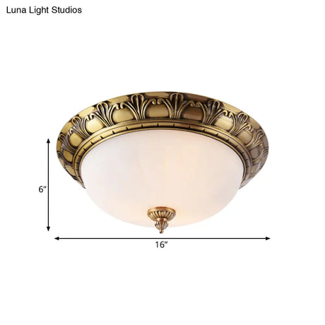 Colonial Style Brass Finish Flush Mount Ceiling Light 2/3/4 Heads White Frosted Glass