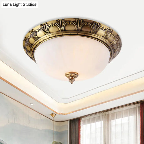 Colonial Style Brass Finish Flush Mount Ceiling Light 2/3/4 Heads White Frosted Glass
