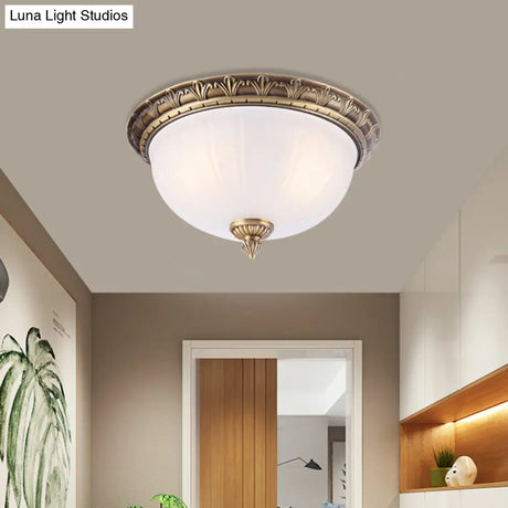 Colonial Style Brass Finish Flush Mount Ceiling Light 2/3/4 Heads White Frosted Glass