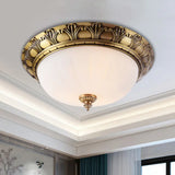 Colonial Style Brass Finish Flush Mount Ceiling Light 2/3/4 Heads White Frosted Glass