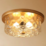 Colonial Style Glass Shade Ceiling Light - Polyhedron Flush - Mount For Bedroom Gold / Drum