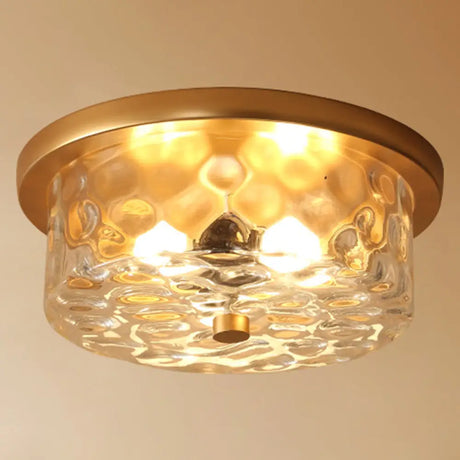 Colonial Style Glass Shade Ceiling Light - Polyhedron Flush - Mount For Bedroom Gold / Drum