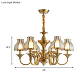 Colonial Style Gold Chandelier With Opal-White Glass Shades - 5/6 Heads
