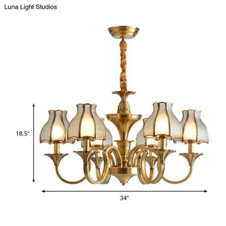 Colonial Style Gold Chandelier With Opal-White Glass Shades - 5/6 Heads