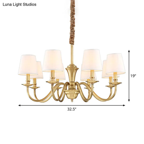 Colonial Style Hanging Chandelier - Gold 6/8-Light Fabric Conical Suspension Pendant