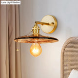 Colonial Wall Sconce In Tan Glass With Gold Saucer/Funnel Design - Bedroom Lighting Fixture