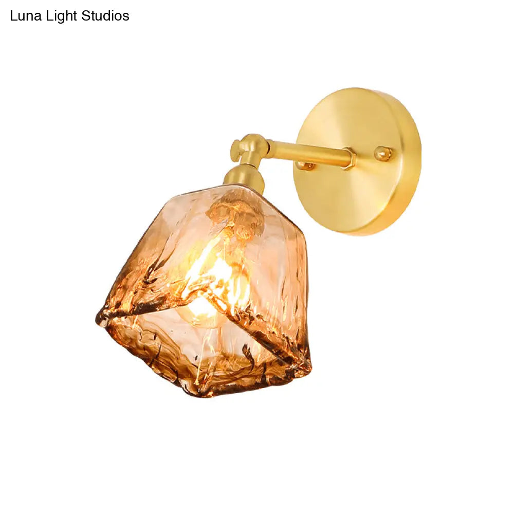 Colonial Wall Sconce In Tan Glass With Gold Saucer/Funnel Design - Bedroom Lighting Fixture