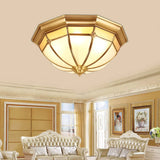 Colonial White Glass Dome Ceiling Light Fixture For Bedroom - Brass Flush Mount 3/4/6 Heads