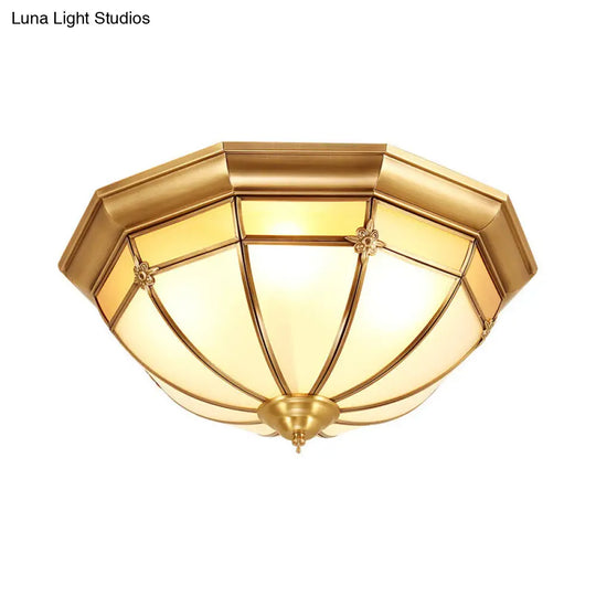 Colonial White Glass Dome Ceiling Light Fixture For Bedroom - Brass Flush Mount 3/4/6 Heads