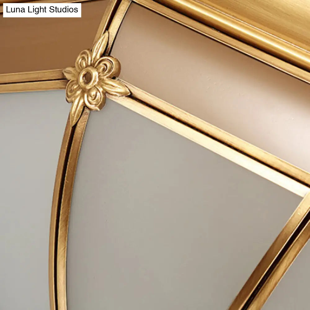 Colonial White Glass Dome Ceiling Light Fixture For Bedroom - Brass Flush Mount 3/4/6 Heads