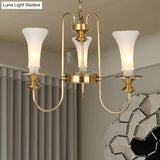 Colonial White Glass Floral Chandelier Light With Gold Accent - 3/6/8 Head Living Room Hanging Lamp