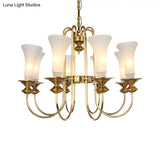 Colonial White Glass Floral Chandelier Light With Gold Accent - 3/6/8 Head Living Room Hanging Lamp