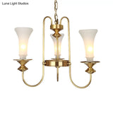 Colonial White Glass Floral Chandelier Light With Gold Accent - 3/6/8 Head Living Room Hanging Lamp
