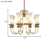 Colonial White Glass Floral Chandelier Light With Gold Accent - 3/6/8 Head Living Room Hanging Lamp