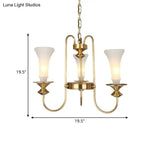 Colonial White Glass Floral Chandelier Light With Gold Accent - 3/6/8 Head Living Room Hanging Lamp