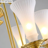 Colonial White Glass Floral Chandelier Light With Gold Accent - 3/6/8 Head Living Room Hanging Lamp