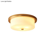 Colonial White Handblown Glass Drum Flush Mount Light With 3 Bulbs